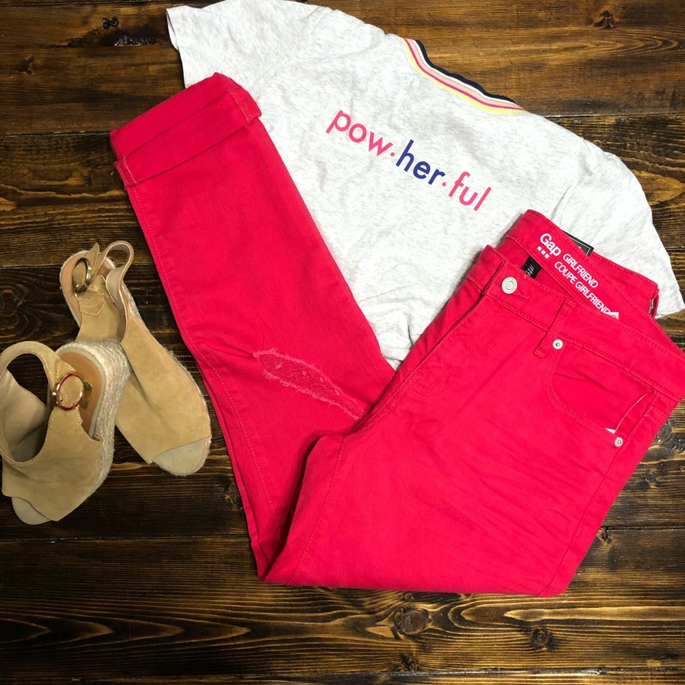 Gap Girlfriend Distressed Jeans Coupe Mid Rise